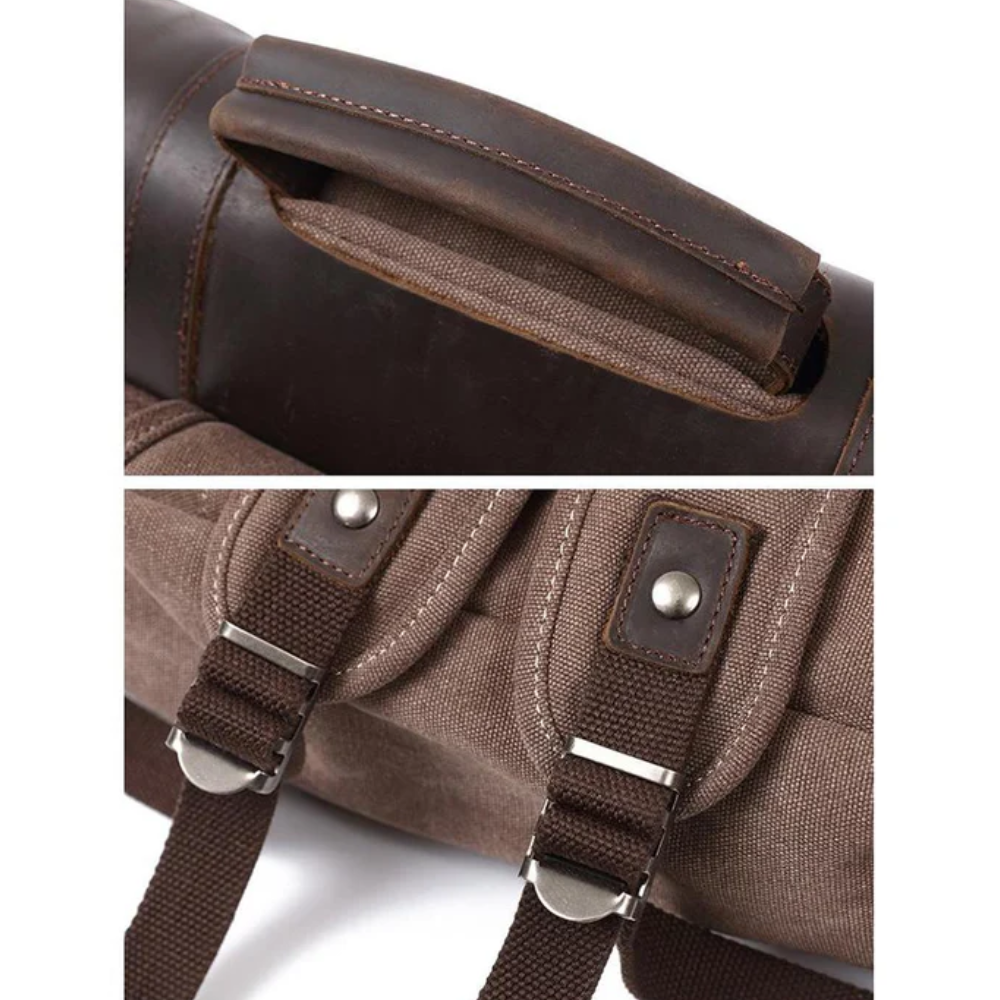 LENZIG – 男士帆布背包，配有皮革翻蓋和筆記本電腦隔層