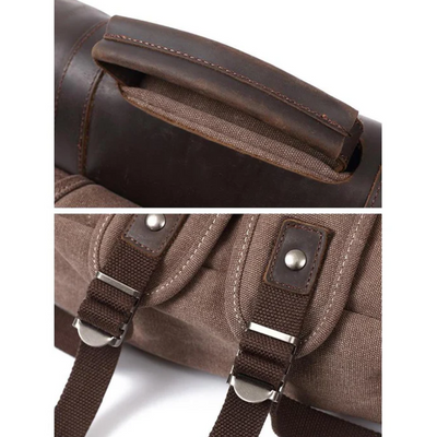 LENZIG – 男士帆布背包，配有皮革翻蓋和筆記本電腦隔層