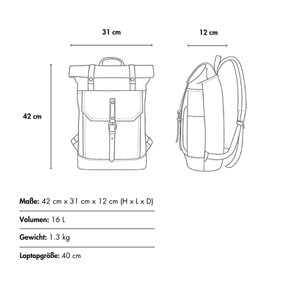 VELIN – Women's Canvas Roll-Top Backpack with Leather Details