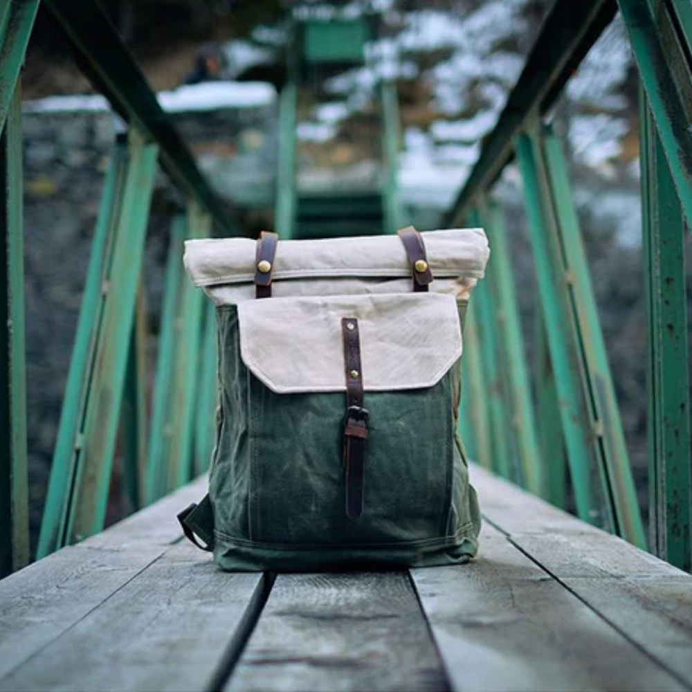 VELIN – Women's Canvas Roll-Top Backpack with Leather Details