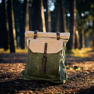 VELIN – Women's Canvas Roll-Top Backpack with Leather Details