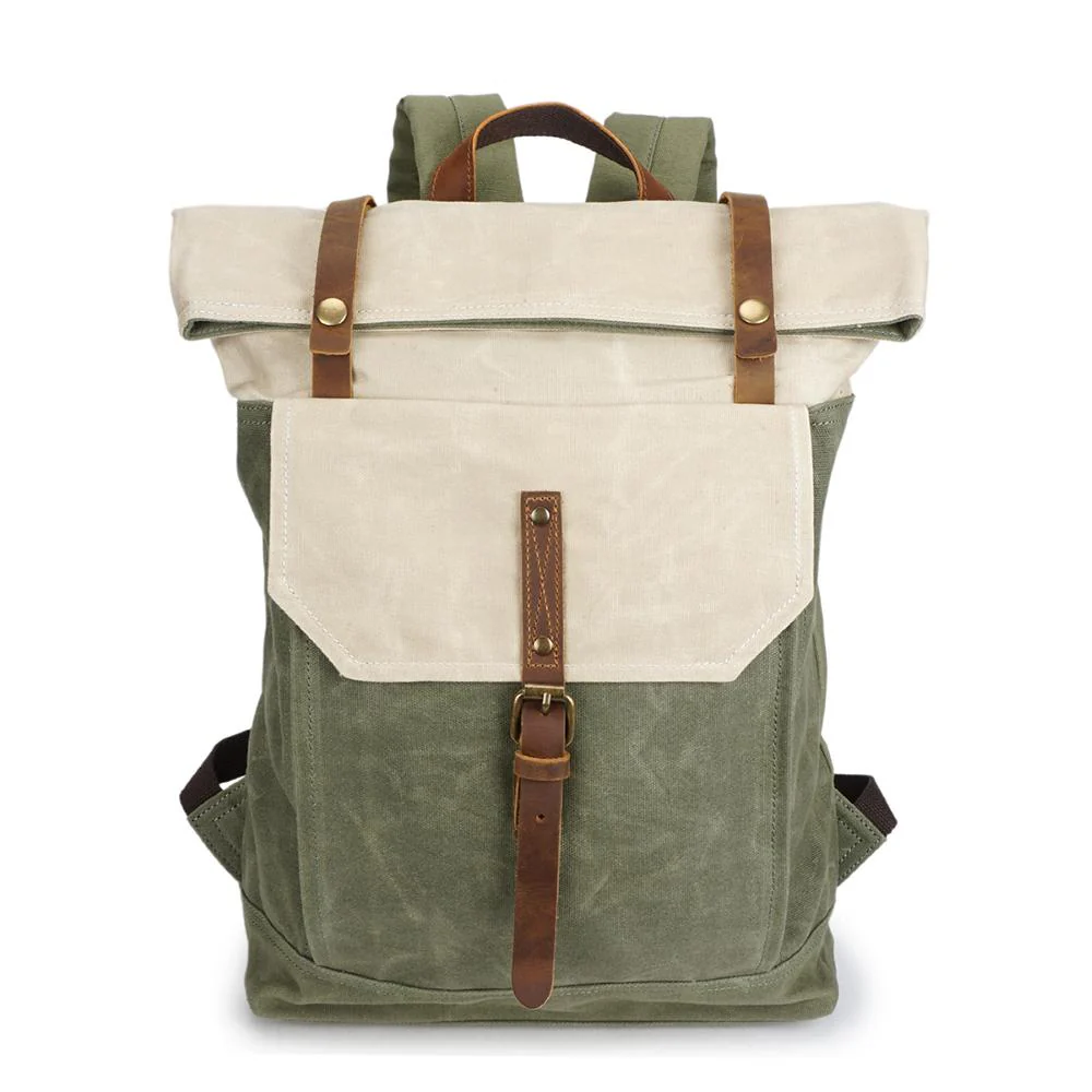 VELIN – Women's Canvas Roll-Top Backpack with Leather Details
