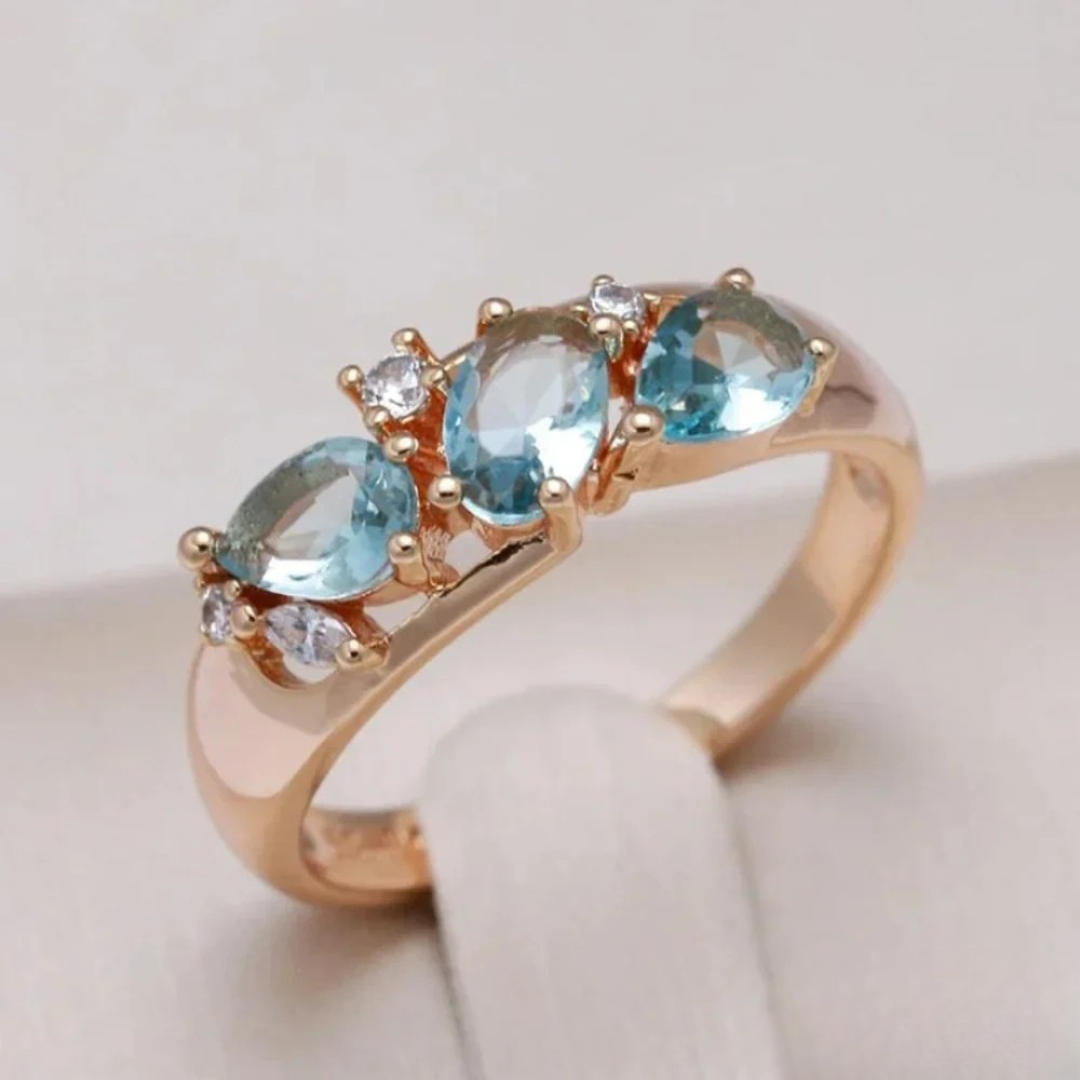 Blue zircon gold ring
