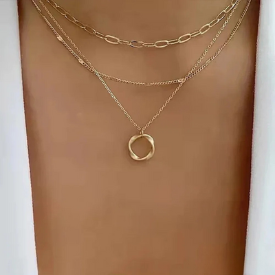 Vintage Gold Layered Necklace with Pendant