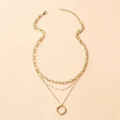 Vintage Gold Layered Necklace with Pendant