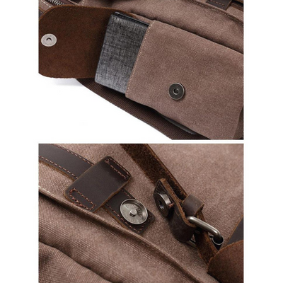 LENZIG – 男士帆布背包，配有皮革翻蓋和筆記本電腦隔層