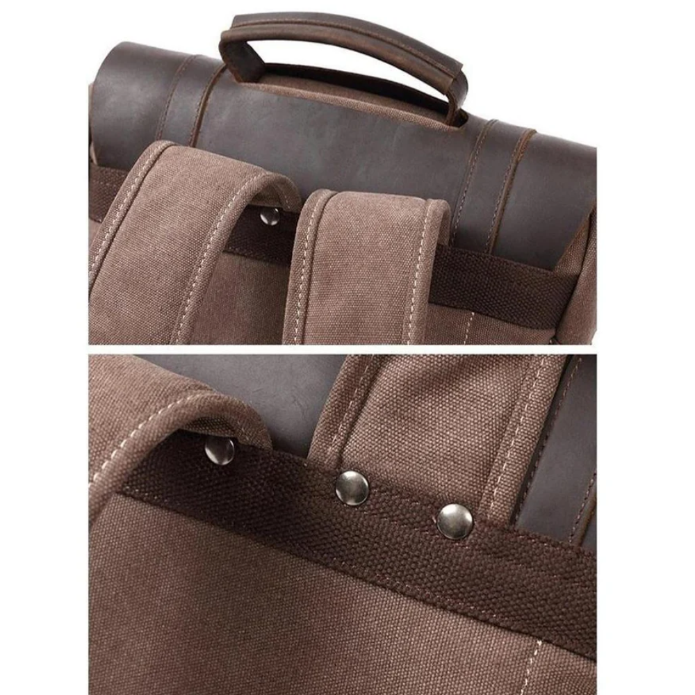LENZIG – 男士帆布背包，配有皮革翻蓋和筆記本電腦隔層