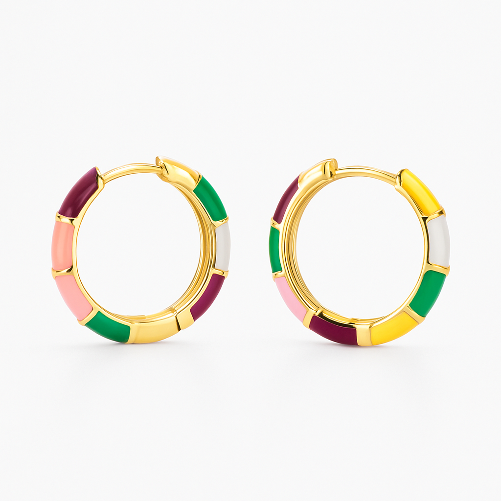 Elegant gold earrings with colorful enamel