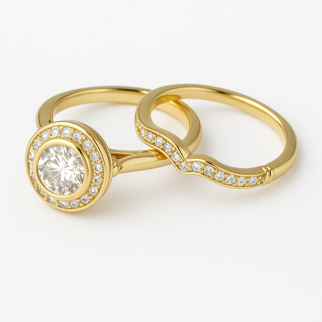 Classic Gold and Cubic Zirconia Ring Set