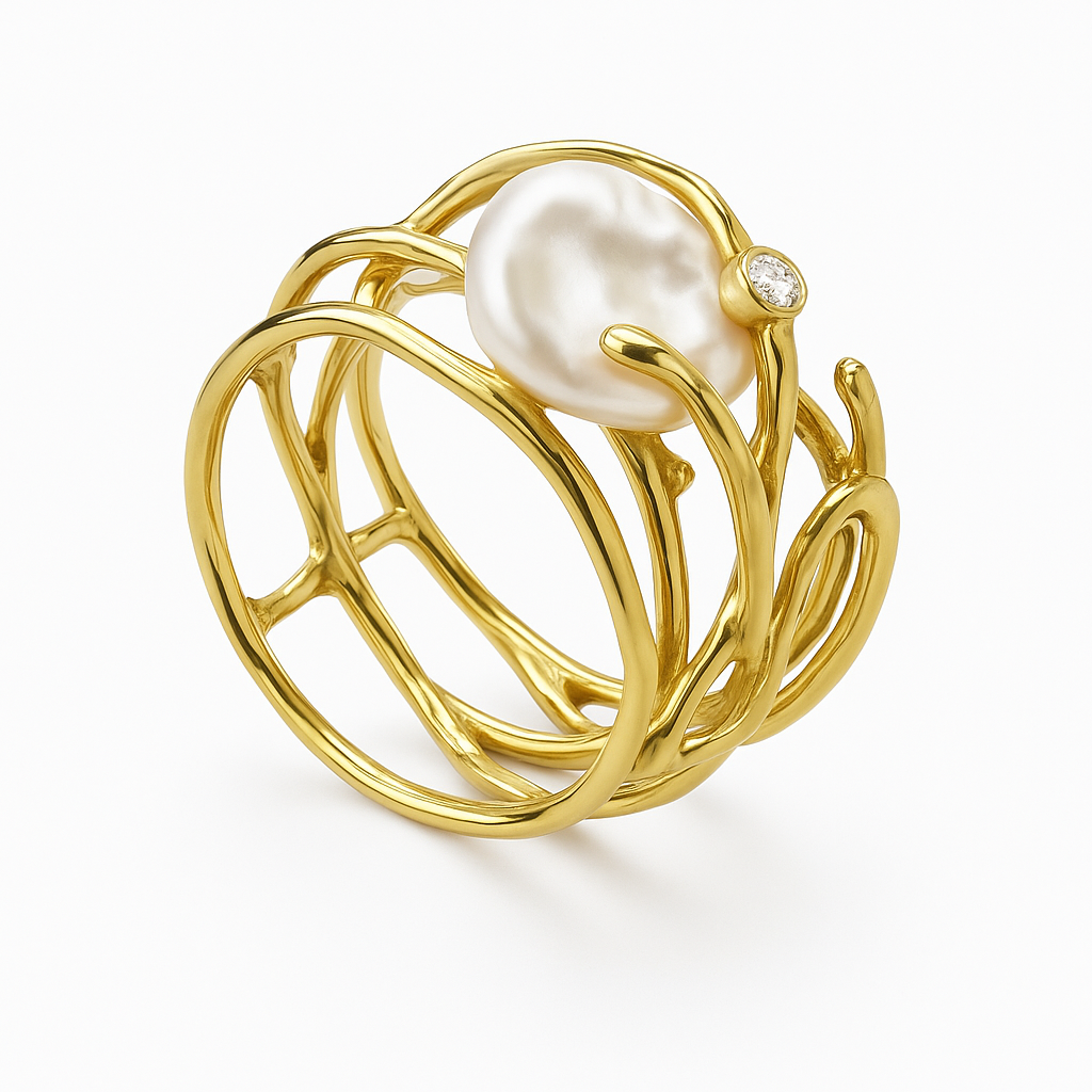 A combination of antique exquisite gold ring and pearls
