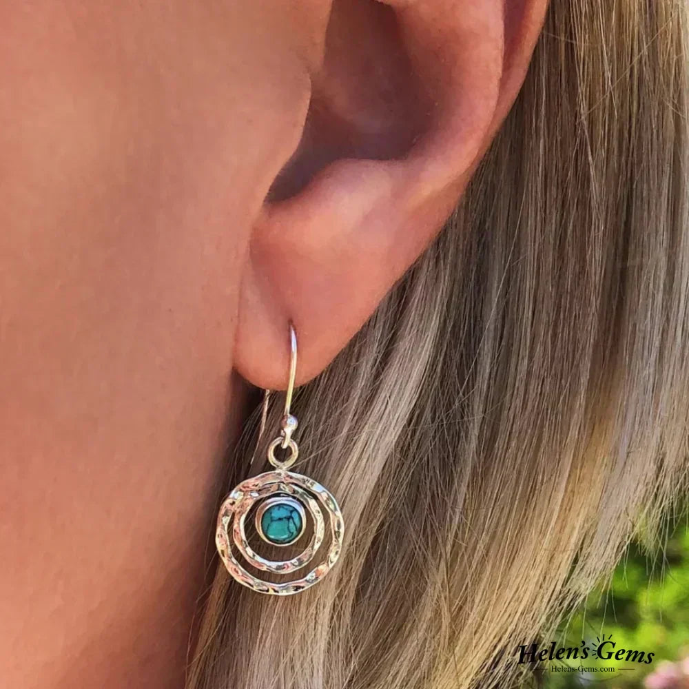 Bohemian Saturn earrings with turquoise in silver and gold