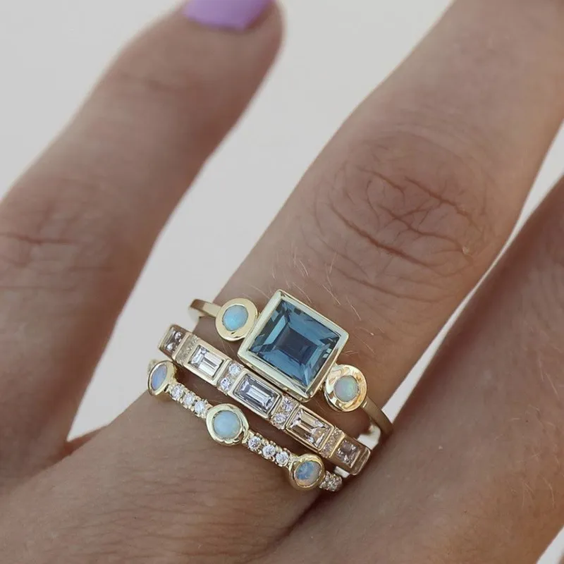 Antique Blue Crystal Ring Set